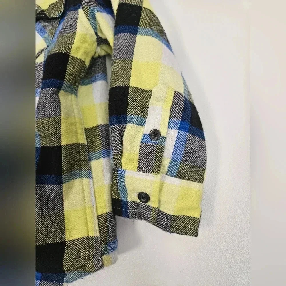 Gymboree Boys Plaid Flannel Shirt Yellow Blue‎ Black Long Sleeve Size 2T